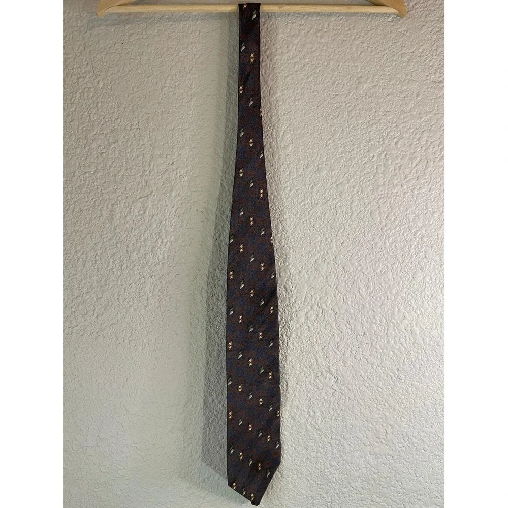 Vintage Today's Man Pure‎ Silk Necktie Brown Blue Patterned Business Casual